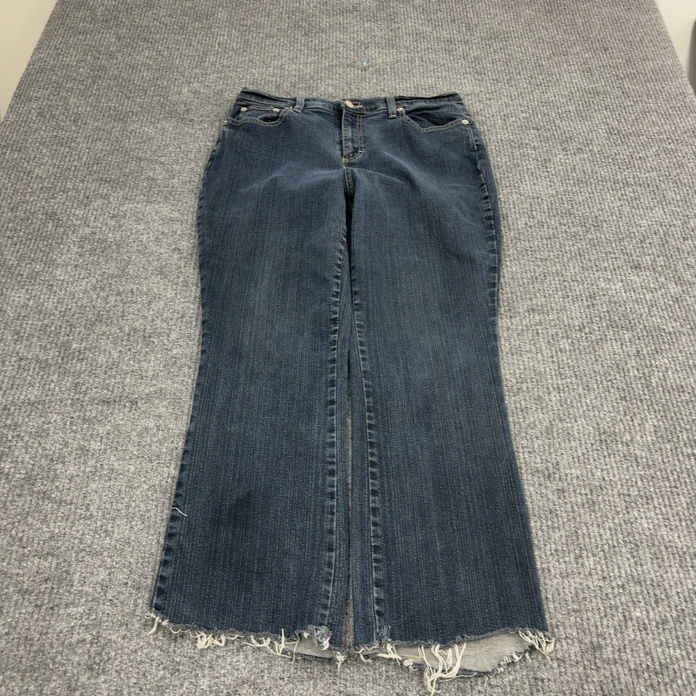 St Johns Bay Jeans Womens 12A Blue Cotton Stretch Bootcut Raw Hem Casual Y2K